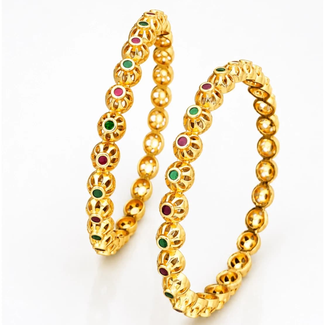 Multicolor Stone Floral Gold Plated Bangle