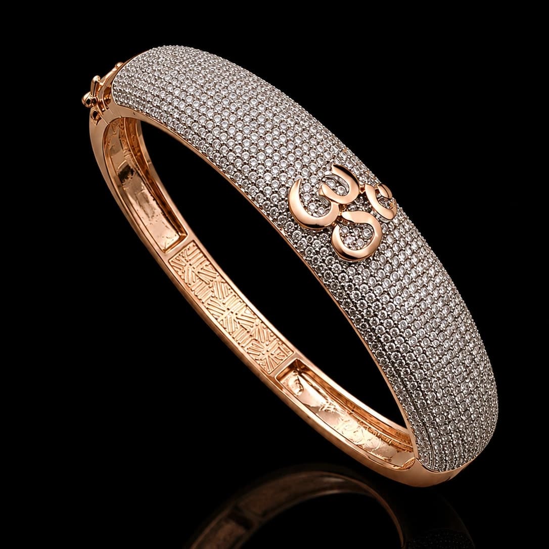 Premium Rose Gold Om Crystal Men's Kada
