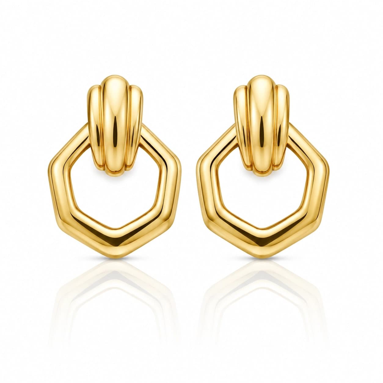 Golden Geometric Hexagon Drop Earrings - photo 2