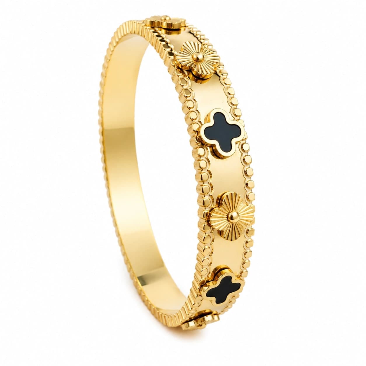 Black Floral Gold Plated Bangle Bracelet for Women - photo 6